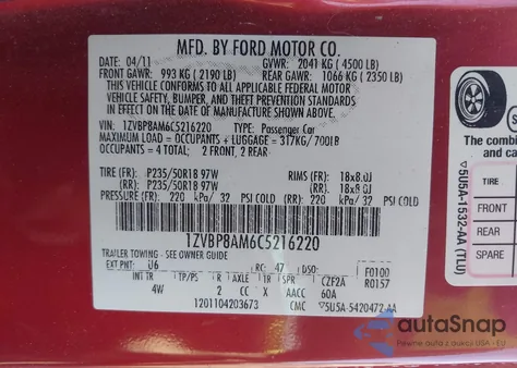 2012 Ford Mustang V6 Premium z USA, uszkodzony, nr VIN 1ZVBP8AM6C5216220